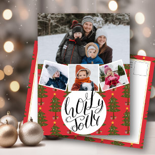 Holly Jolly Fun Script-kerstpuntenboom Festive Feestdagenkaart