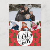 Holly Jolly Fun Script-kerstpuntenboom Festive Feestdagenkaart (Voorkant)