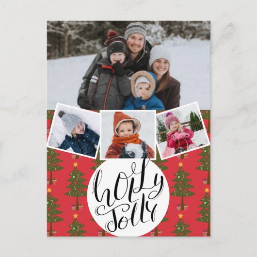 Holly Jolly Fun Script-kerstpuntenboom Festive Feestdagenkaart (Voorkant)