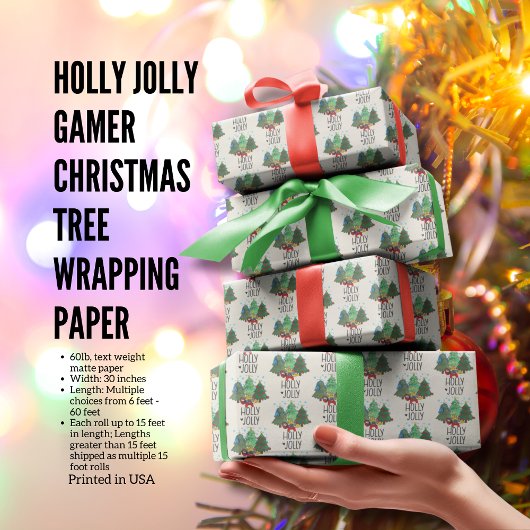 Holly Jolly Gamer Kerstboom Cadeaupapier