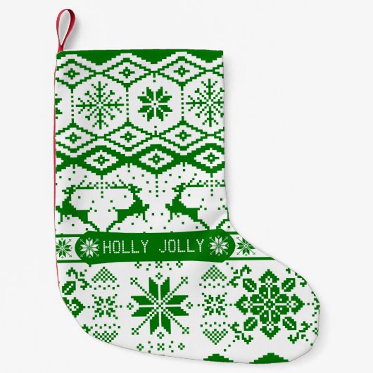 Holly Jolly gebreide kerst rendieren Kleine Kerstsok (Voorkant)