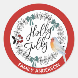 HOLLY JOLLY Gepersonaliseerde Kerstmis Robin Ronde Sticker
