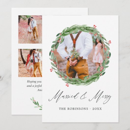 Holly Jolly Getrouwd en Vrolijk Fotocollage Feestdagenkaart (Voorkant / Achterkant)