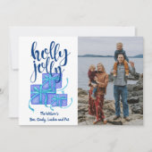 Holly Jolly Gifts Blue Custom Photo Holiday Kaart (Voorkant)