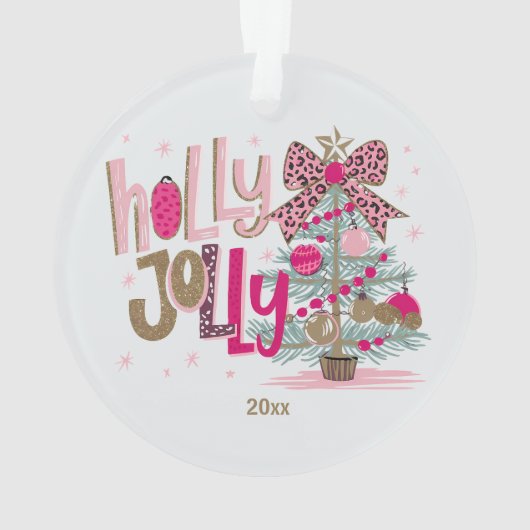 Holly Jolly Glam Roze Goud Luipaard Print Kerstmis Ornament (achterkant)