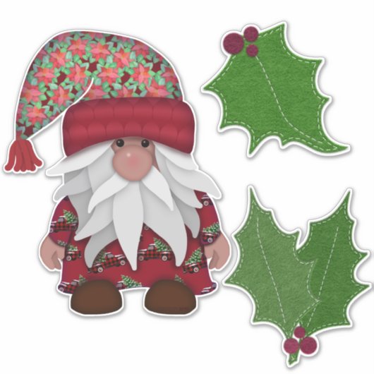 Holly Jolly Gnomie | Kerstmis Sticker (Voorkant)