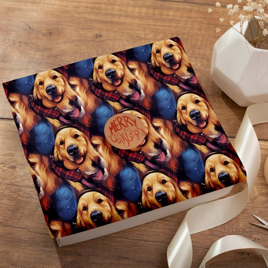 Holly Jolly Golden Retriever naadloos patroon Cadeaupapier