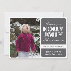 'Holly Jolly' (grafiet) Vakantiedenkopkaart Feestdagenkaart