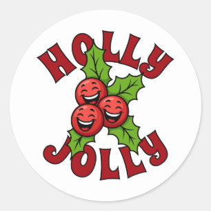 Holly Jolly Grappig Lachend Holly Kerstmis Ronde Sticker