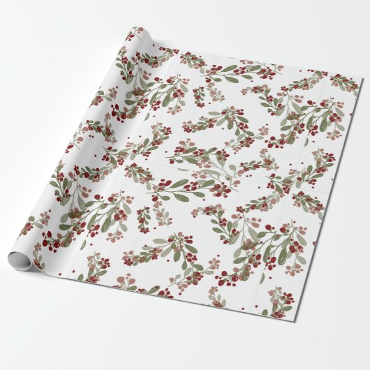 Holly Jolly Greens; Rode vruchten & Yuletide blade Cadeaupapier (Uitgerold)