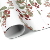 Holly Jolly Greens; Rode vruchten & Yuletide blade Cadeaupapier (Rol Hoek)