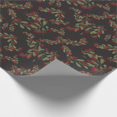 Holly Jolly Greens; Yuletide Leaves on Black Cadeaupapier (Hoek)