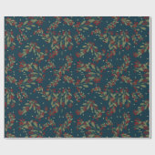Holly Jolly Greens; Yuletide Leaves on Blue Cadeaupapier (Vlak)