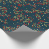 Holly Jolly Greens; Yuletide Leaves on Blue Cadeaupapier (Hoek)