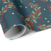 Holly Jolly Greens; Yuletide Leaves on Blue Cadeaupapier (Rol Hoek)