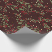Holly Jolly Greens; Yuletide vertrekt op Maroon Cadeaupapier (Hoek)