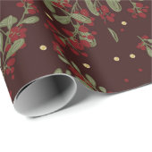 Holly Jolly Greens; Yuletide vertrekt op Maroon Cadeaupapier (Rol Hoek)
