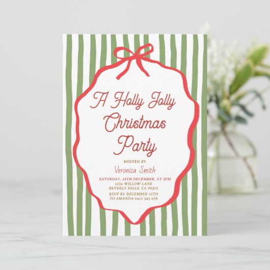 Holly Jolly Holiday Christmas Party Invitation Kaart (Staand voorkant)