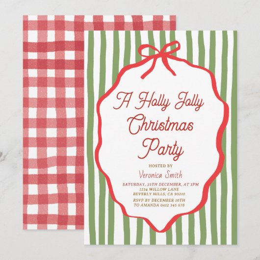 Holly Jolly Holiday Christmas Party Invitation Kaart (Voorkant / Achterkant)