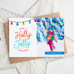 Holly Jolly Holiday fotokaart Groet op Terug Feestdagenkaart