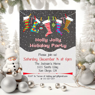 Holly Jolly Holiday Party Hanging Stockings nodigt Kaart