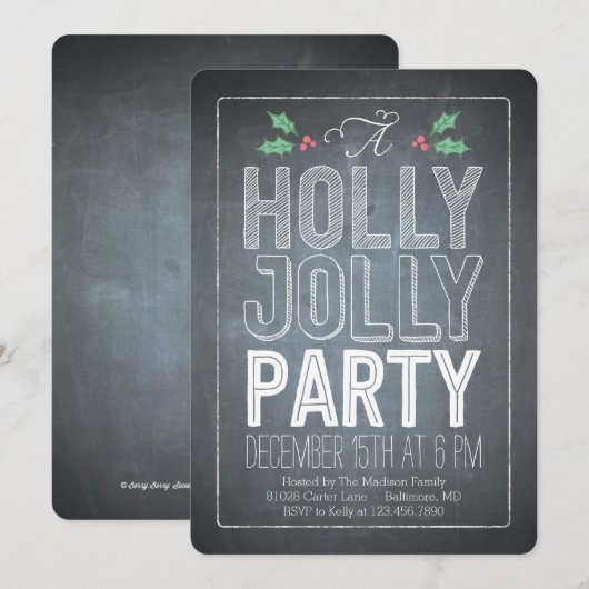 Holly Jolly Holiday Party Uitnodiging (Voorkant / Achterkant)