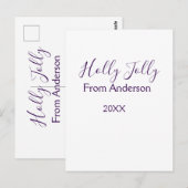 Holly Jolly holidays add name family year purple s Briefkaart (Voorkant / Achterkant)