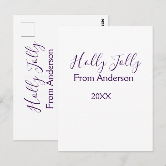 Holly Jolly holidays add name family year purple s Briefkaart (Voorkant / Achterkant)