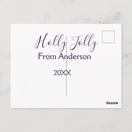 Holly Jolly holidays add name family year purple s Briefkaart (Achterkant)