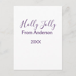 Holly Jolly holidays add name family year purple s Briefkaart