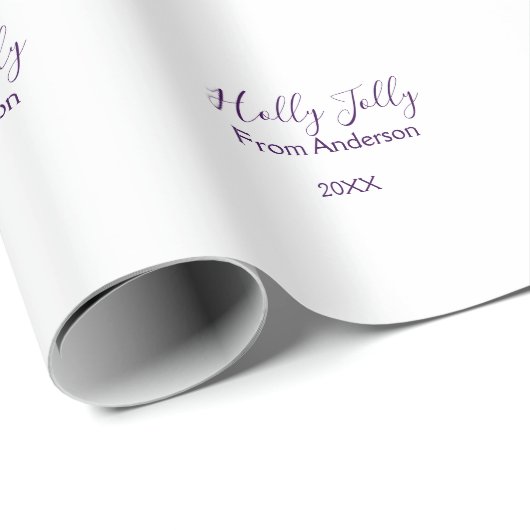 Holly Jolly holidays add name family year purple s Cadeaupapier (Rol Hoek)