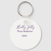 Holly Jolly holidays add name family year purple s Sleutelhanger (Voorkant)