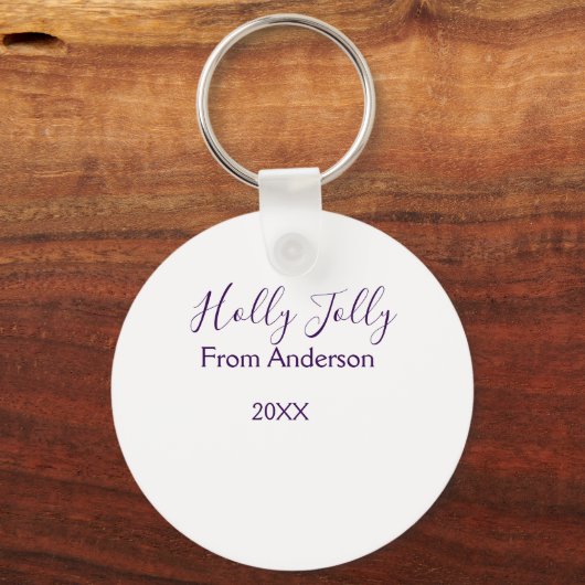 Holly Jolly holidays add name family year purple s Sleutelhanger (Achterkant)