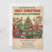 Holly Jolly Hysteria Ugly Sweater Christmas Party  Kaart (Voorkant)