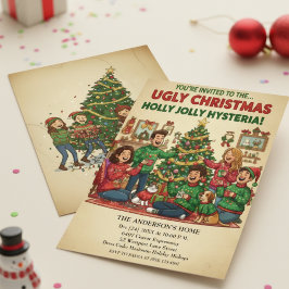Holly Jolly Hysteria Ugly Sweater Christmas Party Kaart