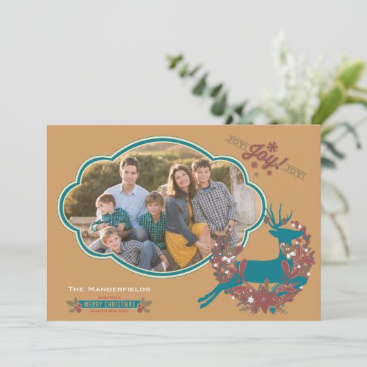 Holly Jolly Joy Kerstvakantie fotokaart Feestdagenkaart (Staand voorkant)