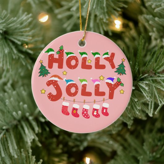 Holly Jolly Keramisch Ornament (Boom)