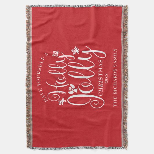 Holly Jolly Kerst Feestdagen Familienaam Deken (Voorkant Verticaal)