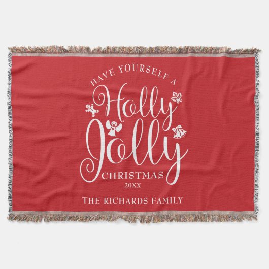 Holly Jolly Kerst Feestdagen Familienaam Deken (Voorkant)