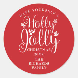 Holly Jolly Kerst Feestdagen Familienaam Ronde Sticker