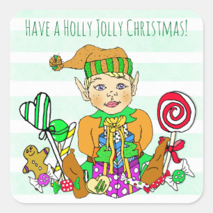 Holly Jolly Kerst Feestelijke Elf Vierkante Sticker
