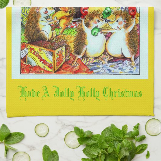 Holly Jolly Kerst Hedgehogs Theedoek (Gevouwen)