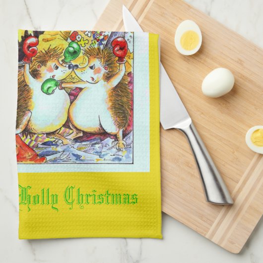 Holly Jolly Kerst Hedgehogs Theedoek (Quarter Fold)