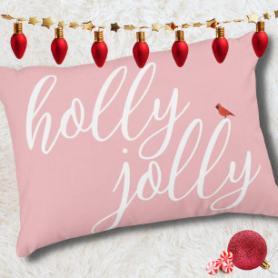 Holly Jolly Kerst Roze Wit Stijlvol Script Accent Kussen