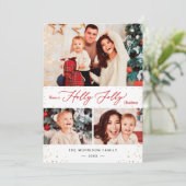 Holly Jolly Kerstchic Gold Confetti 3 Foto Feestdagenkaart (Staand voorkant)