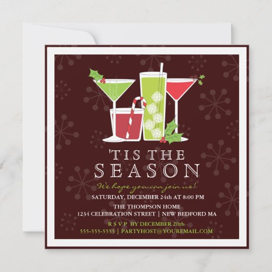 Holly Jolly kerstcocktail Party Invitation Kaart (Voorkant)