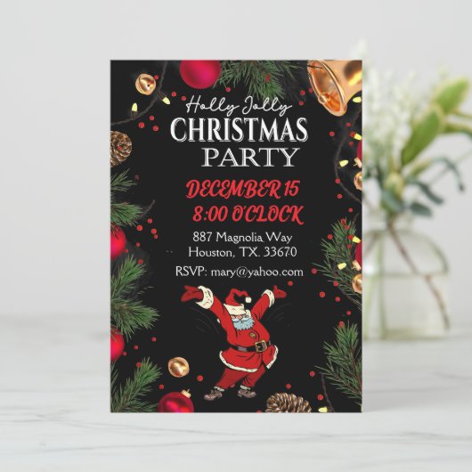 Holly Jolly Kerstfeest Uitnodiging (Staand voorkant)