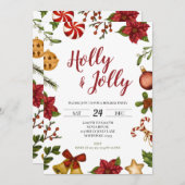 Holly Jolly Kerstfeestdag Uitnodiging (Voorkant / Achterkant)