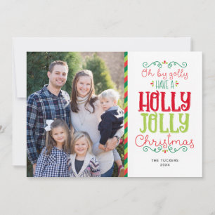Holly Jolly kerstfoto Red Green Feestdagenkaart