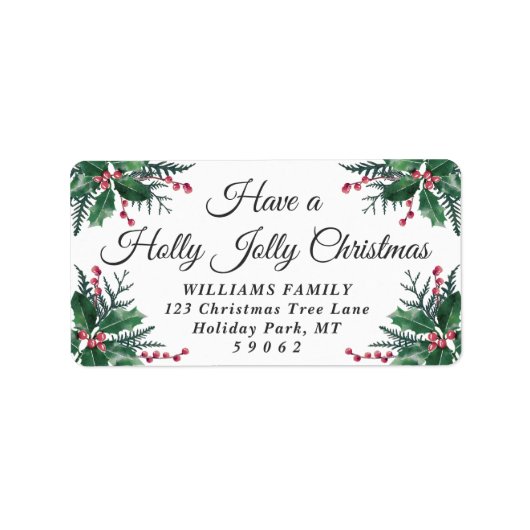Holly Jolly KerstGreenery Return Address Etiket (Voorkant)